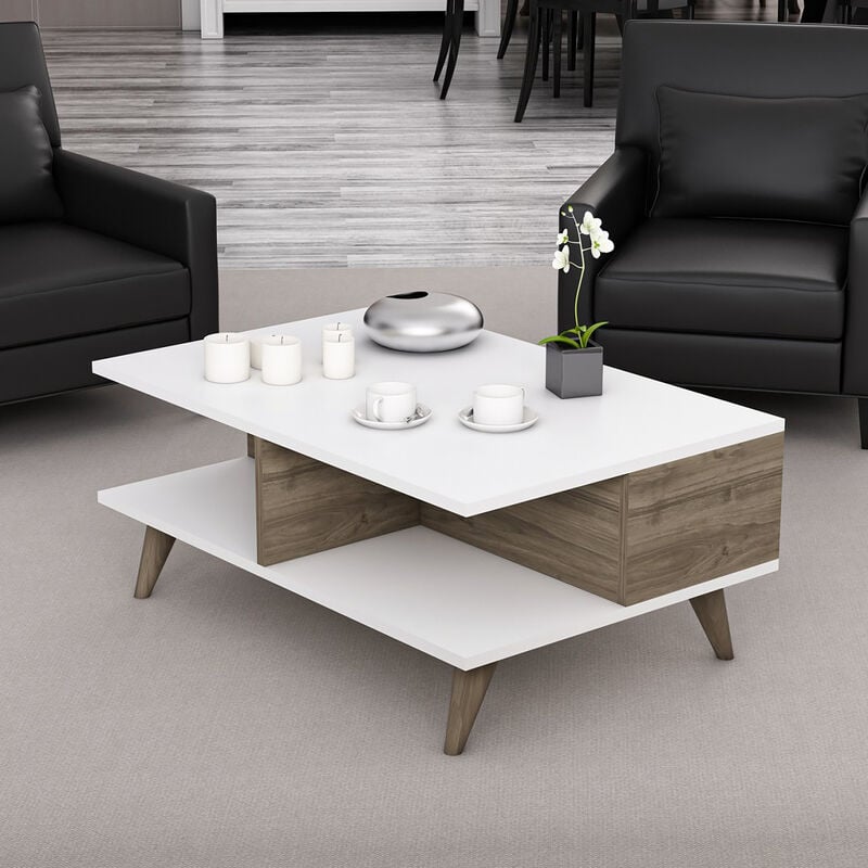 table basse rectangulaire grenaa avec espace de rangement blanc / effet noyer [en.casa] blanc