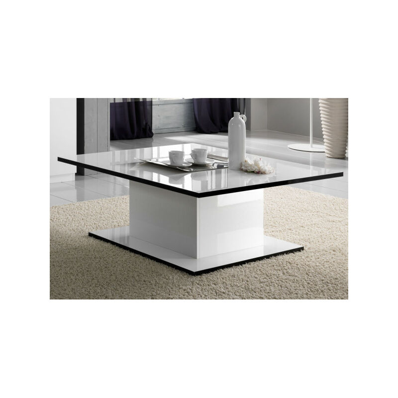 Dansmamaison - Table basse rectangulaire laquée Blanc - ZEME - L 110 x l 60 x H 43 cm - Noir et Blanc