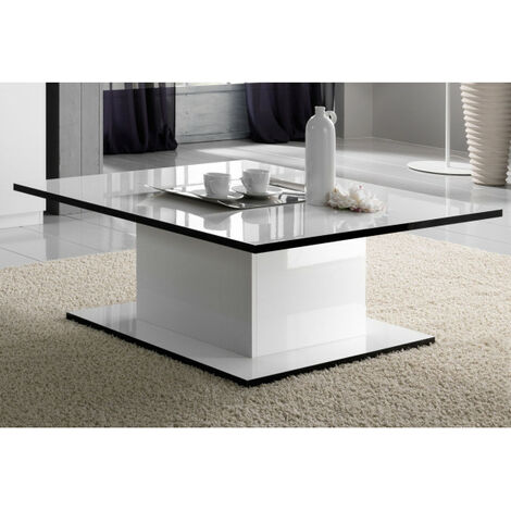 Table basse rectangulaire laquée Blanc - CROSS - L 110 x l 60 x H 43 cm - Noir et Blanc