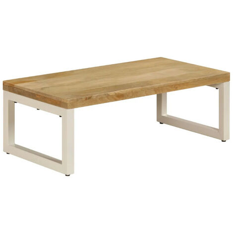 Table basse rectangulaire manguier massif clair et métal blanc Sytra