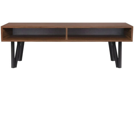 Table basse rectangulaire - Noyer et noir - Avec 2 niches de rangement - industriel - L 120 x l 60 x H 40 cm - LOFTY