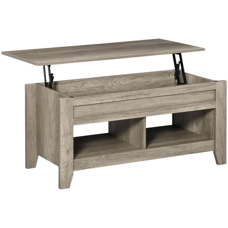 Homcom - Table basse rectangulaire plateau relevable 2 niches et coffre panneaux particules aspect chêne clair