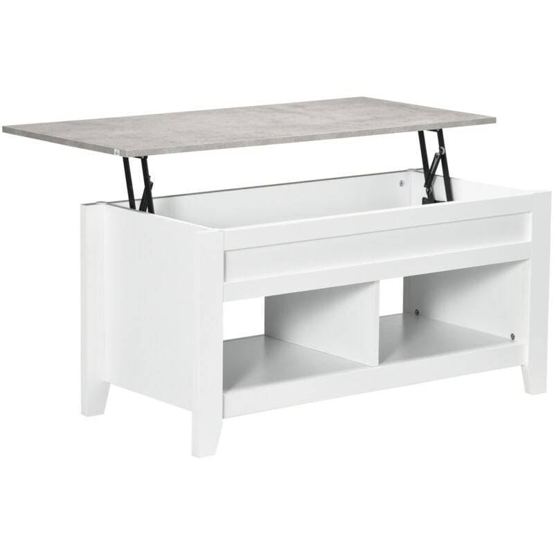 Homcom - Table basse rectangulaire plateau relevable 2 niches et coffre panneaux particules blanc aspect marbre