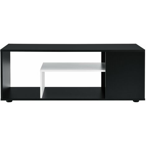 Table basse rectangulaire pour salon meuble stylé avec étagère de stockage à l'intérieur en 110 cm noir blanc - Blanc