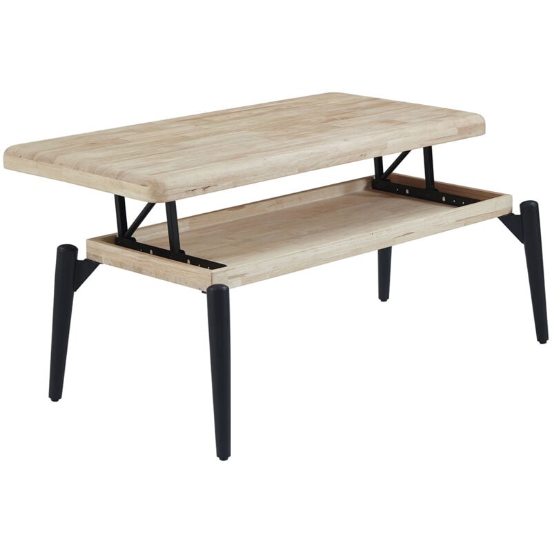 Pegane - Table basse rectangulaire relevable coloris chêne nordique, pieds en métal noir - Longueur 120 x profondeur 60 x hauteur 47-62 cm