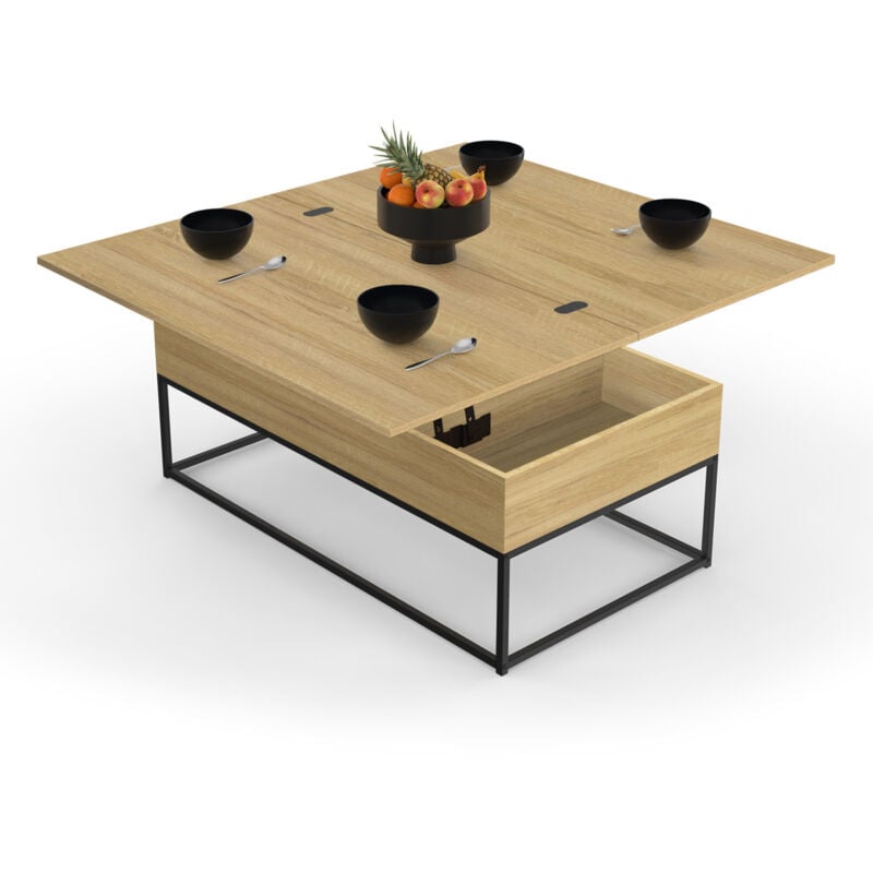 Idmarket - Table basse rectangulaire relevable convertible en table à manger detroit design industriel