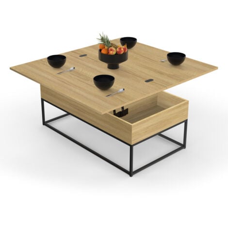 Table basse rectangulaire relevable convertible en table à manger DETROIT design industriel
