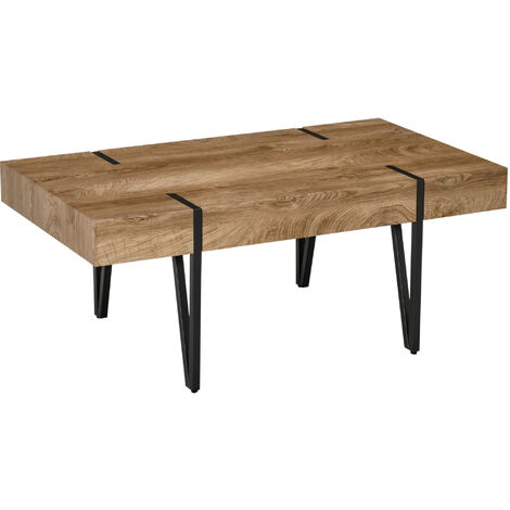 Table basse rectangulaire style industriel piètement épingle métal noir plateau aspect ancien bastaing bois - Marron