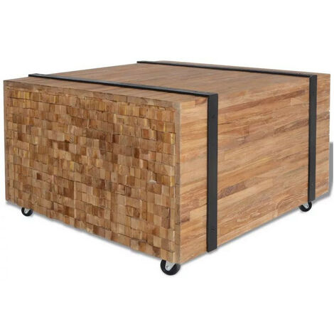 Table basse rectangulaire sur roulettes teck massif clair Anazz