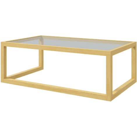 Table basse rectangulaire table de salon avec plateau en verre trempé cadre en bois d'hévéa dim. 100L x 60l x 35H cm