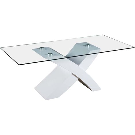 Table basse rectangulaire Tina - 117 x 62 x 45 cm - Blanc / MDF laqué - Blanc.