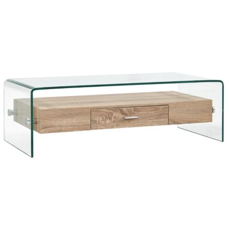 Table basse rectangulaire verre transparent et chêne clair Abyssa