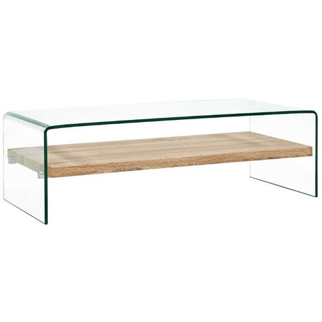 Table basse rectangulaire verre transparent et chêne clair Allissa