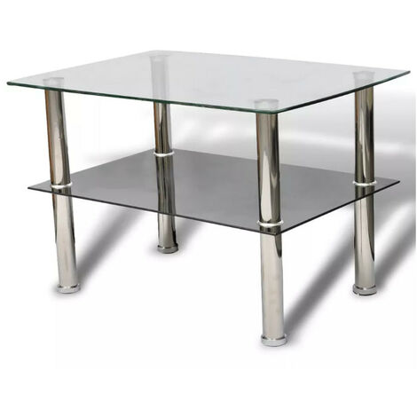 Table basse rectangulaire verre trempé et métal chromé Kyrah