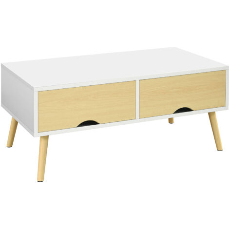 Table basse rectangulaire WILLY blanc et bois clair