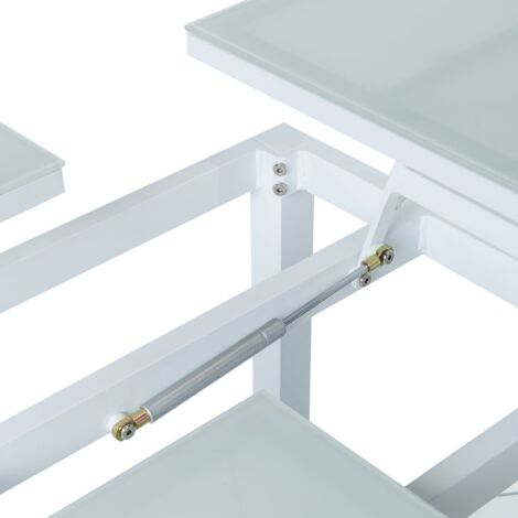 Table basse relevable Agnes pour l'extérieur en verre et aluminium blanc, 120x60x48 cm