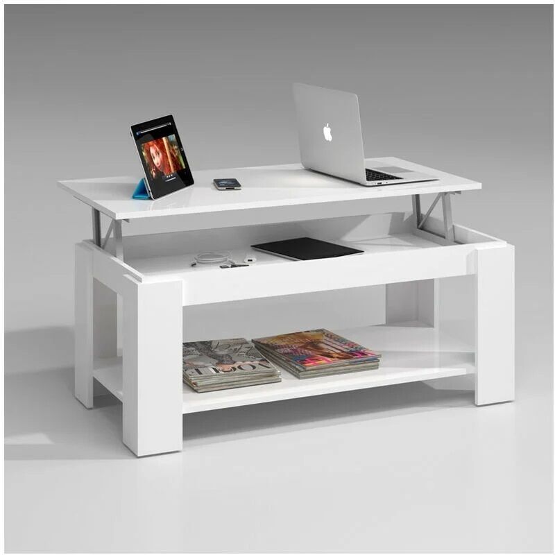 Table basse &eacute;l&eacute;vatrice avec bac Blanc 102x50x h43 cm