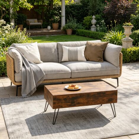 Table basse relevable avec rangement caché, marron rustique, 95 x 40/55,5 x 50/71,5 cm