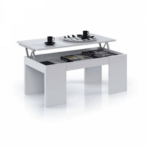 Table basse relevable Blanc brillant - OXNARD - L 100 x l 50 x H 43/54 cm
