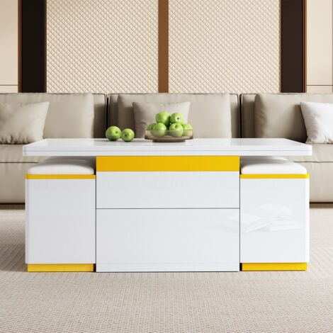 Table basse relevable-blanc laqué-modern-design-multifonction-pliante-h. réglable-table d'appoint-100 x 50 x 43cm