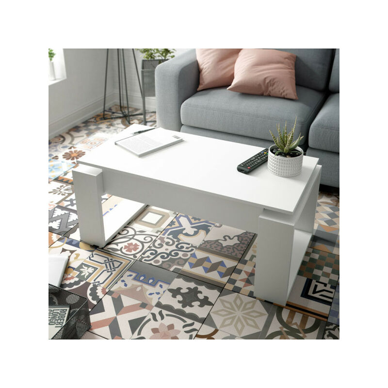 Dansmamaison - Table basse relevable Blanc - SINIA - L 105 x l 55 x H 45 cm - Blanc