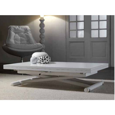 Table basse relevable bois blanc mat Soft 110x70/140 cm-Couleur des pieds Chromé