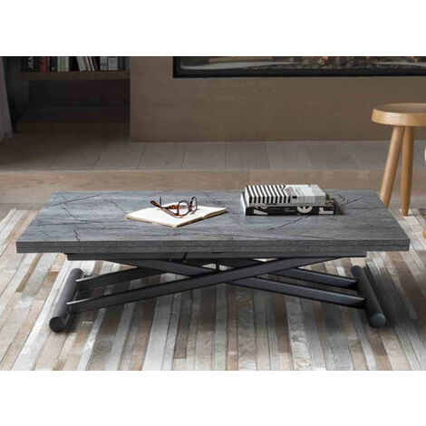 Table basse relevable bois gris basalte Soft 110x70/140 cm-Couleur des pieds Chromé