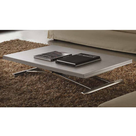 Table basse relevable bois gris ciment Soft 110x70/140 cm-Couleur des pieds Chromé