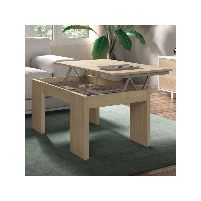 Table basse relevable Chêne clair - OXNARD - L 100 x l 50 x H 43/54 cm