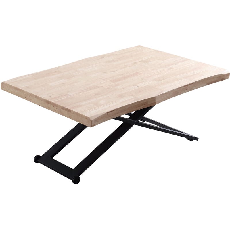 Pegane - Table basse relevable de salon en bois de chêne naturel avec pieds en métal noir Longueur 120 x Profondeur 80 x Hauteur 49-76 cm