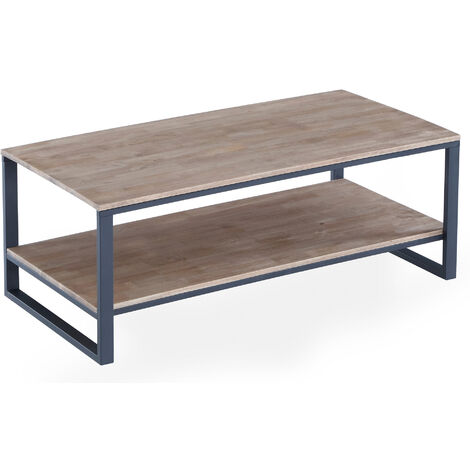Table basse relevable et extensible en bois de chêne avec pieds en métal  noir-longueur 100 x profondeur 45-90 x hauteur 47-62 cm - Conforama