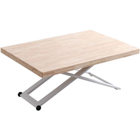 Table basse relevable en bois et métal coloris chêne nordiqueblanc - longueur 120 x profondeur 80 x hauteur 49 -76 cm - PEGANE-
