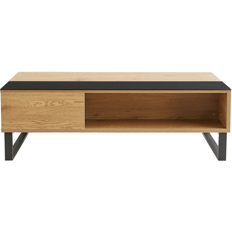 Table basse relevable rectangulaire bois clair et métal noir L110 cm WYNN - Bois clair / noir