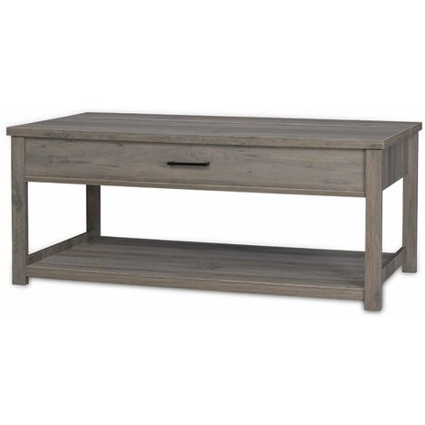 Table basse relevable en décor bois gris 110x59x46.5cm - Galant - 1 espace de rangement - Bois gris