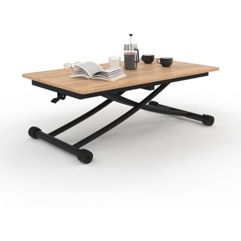 IDMARKET Table basse relevable en table à manger rectangulaire URBANA bois et noir design industriel