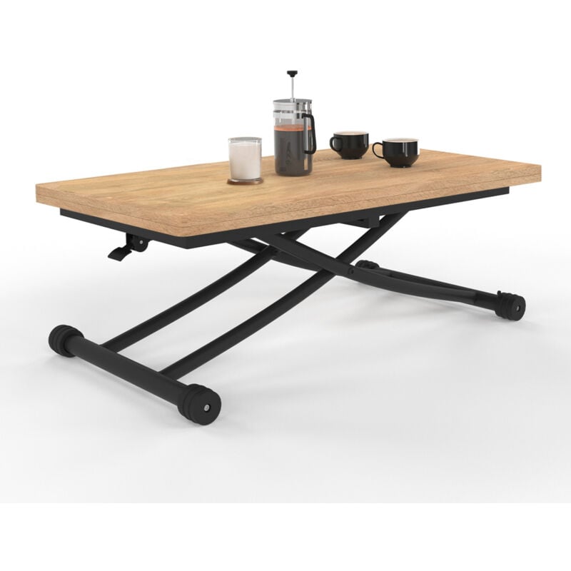 Idmarket - Table basse extensible relevable en table à manger rectangulaire urbana plateau façon hêtre pied noir design industriel