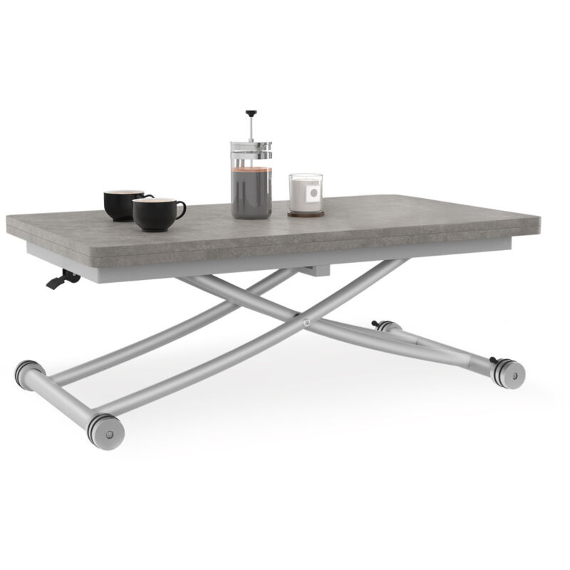 Table basse extensible relevable en table à manger rectangulaire urbana plateau effet béton pied gris