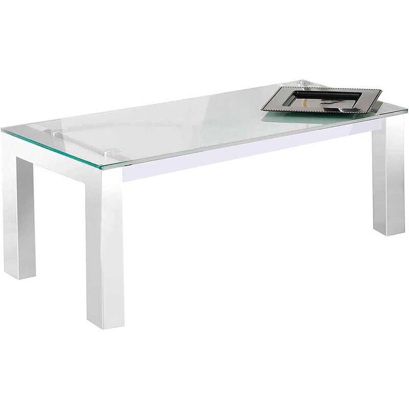 Table basse relevable en verre trempé coloris blanc - Longueur 112 x profondeur 50 x hauteur 44 - 57 cm -PEGANE-