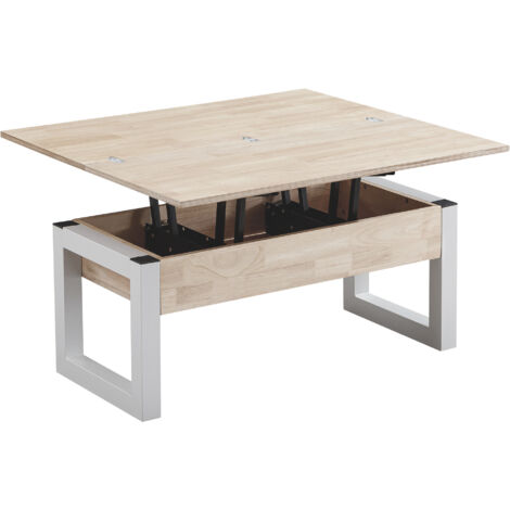 Table basse relevable et extensible coloris chêne nordique/Blanc - Longueur  110 x Profondeur 102 - 110 x Hauteur 51 cm