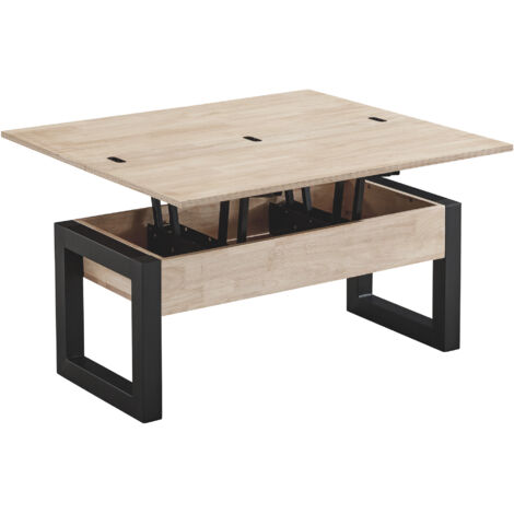 Table basse relevable et extensible coloris chêne nordique/Noir - Longueur  110 x Profondeur 102 - 110 x Hauteur 51 cm