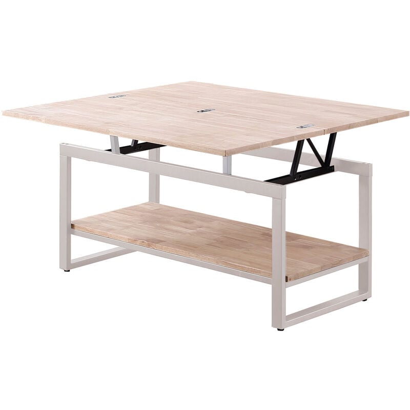 Pegane - Table basse relevable et extensible en bois de chêne avec pied en métal blanc-Longueur 100 x Profondeur 45-90 x Hauteur 47-62 cm