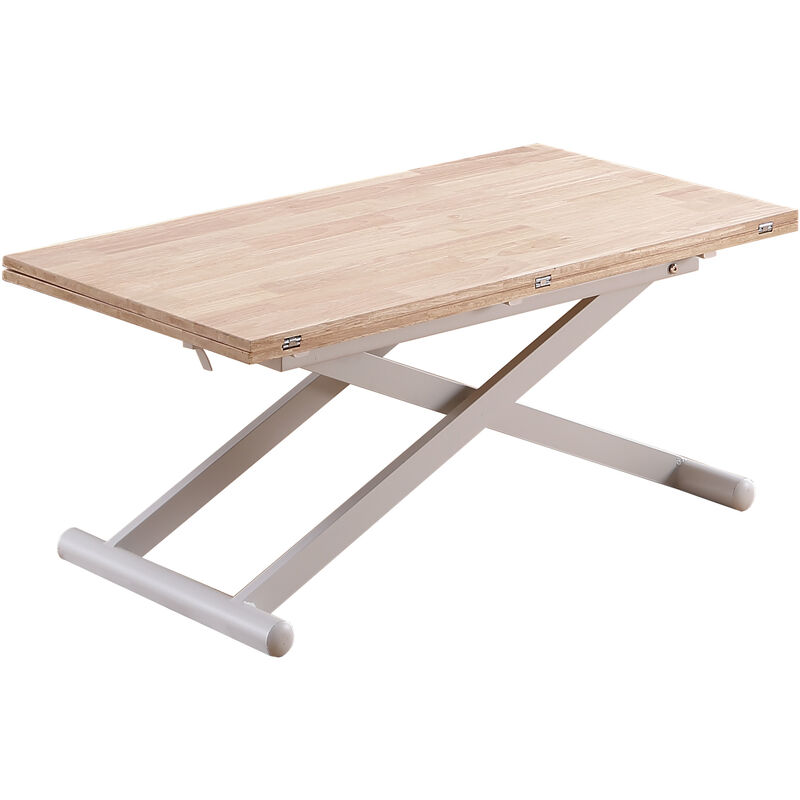 Pegane - Table basse relevable extensible en bois et métal coloris chêne nordiqueblanc - longueur 110-114 x profondeur 57 x hauteur 49-76 cm