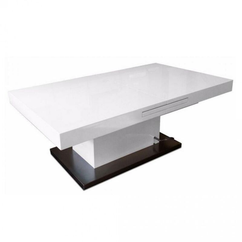 Table basse relevable extensible SETUP blanc brillant - transparent