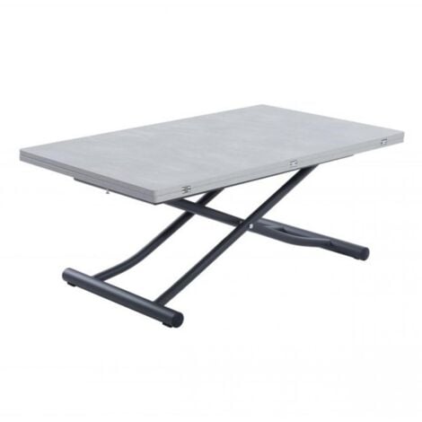 Table basse relevable extensible TRENDY mélaminé gris béton pied gris graphite