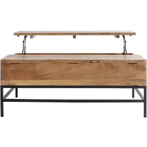 Table basse relevable industrielle bois manguier massif et métal noir L110 cm YPSTER