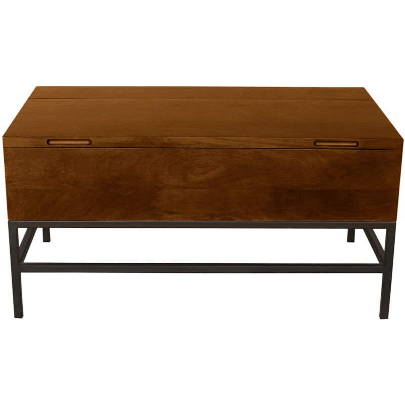 Table basse relevable industrielle bois manguier massif teinté et métal noir L90 cm YPSTER Table basse relevable industrielle bois manguier massif teinté et métal noir L90 cm YPSTER