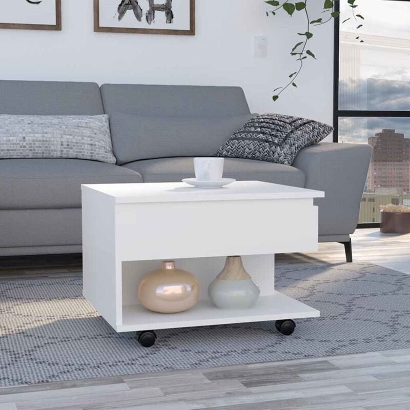 Table basse relevable Luanda, sur roulettes, blanc