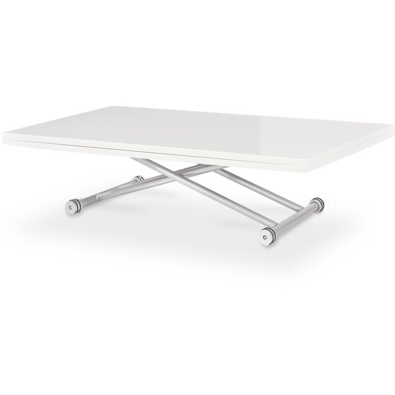 Intensedeco – Table basse relevable 150 x 120 cm – Hauteur ajustable 31 à 73 cm – MDF laqué blanc – Finitions épurées pour intérieur contemporain