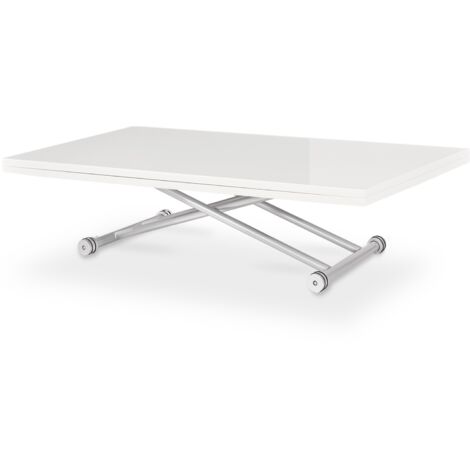 Intensedeco – Table basse relevable 150 x 120 cm – Hauteur ajustable 31 à 73 cm – MDF laqué blanc – Finitions épurées pour intérieur contemporain