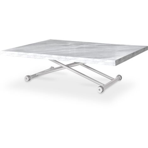 Intensedeco – Table basse relevable XL 120x75 cm – MDF effet marbre – Hauteur réglable 31-73 cm – Surface spacieuse pour repas et travail